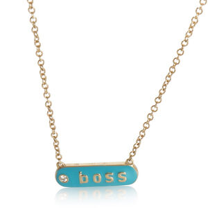 Yellow Gold Diamond Blue Enamel Boss Pendant